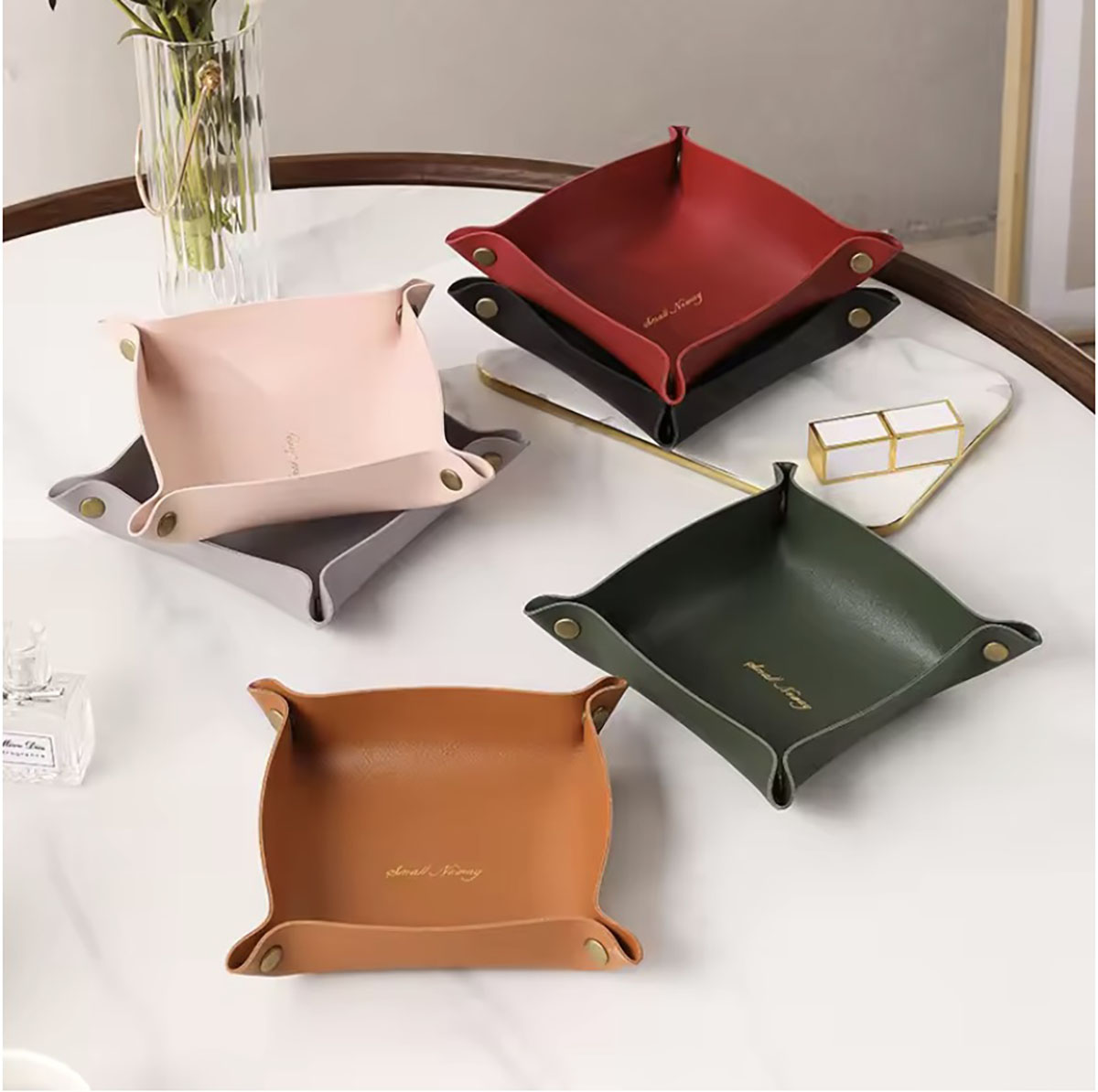 Desk Setup Organization - Nordic Style Leather Storage Tray Desktop