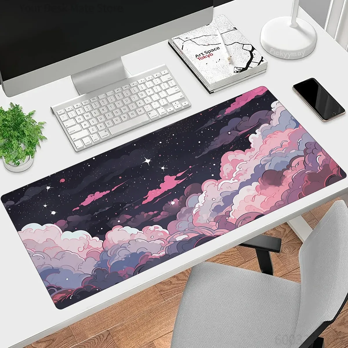 Desk Setup With Laptop - Cute Pink Purple Anime Rubber Mouse