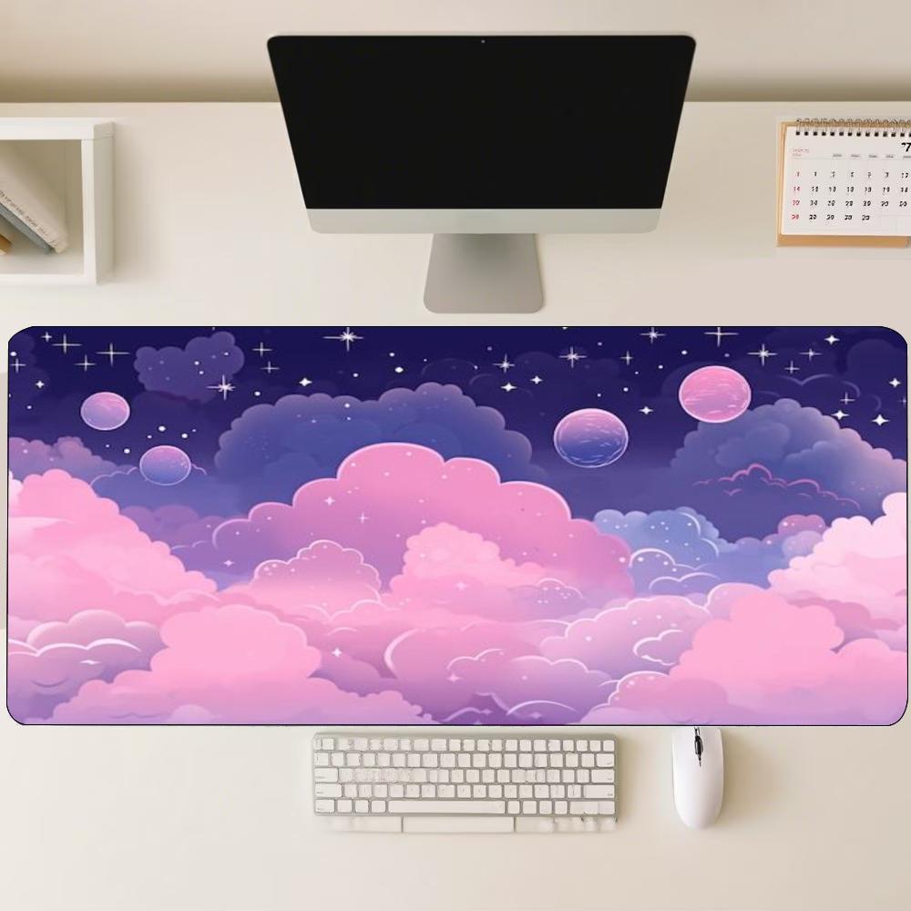 Desk Setup With Laptop - Dreamy Pastel Cloud Moon Star Sky