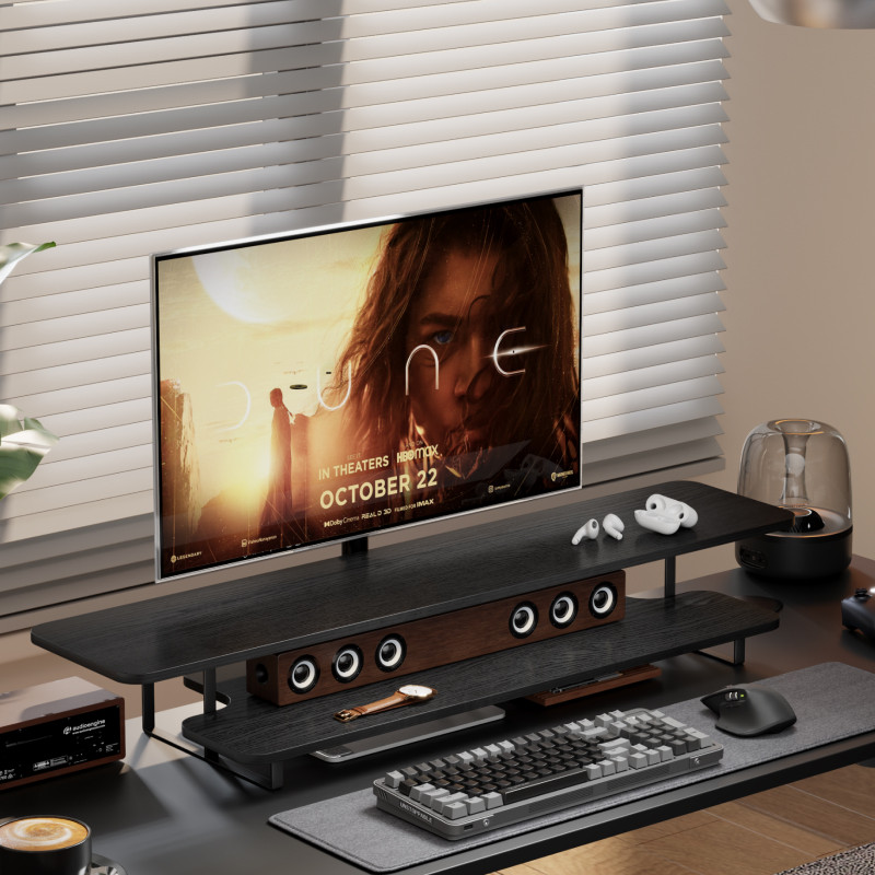 Walnut Finish Monitor Stand Ri - Desk Setup Monitor And Laptop recension och pris