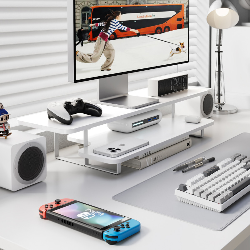 Walnut Finish Monitor Stand Ri - Desk Setup Monitor And Laptop recension och pris