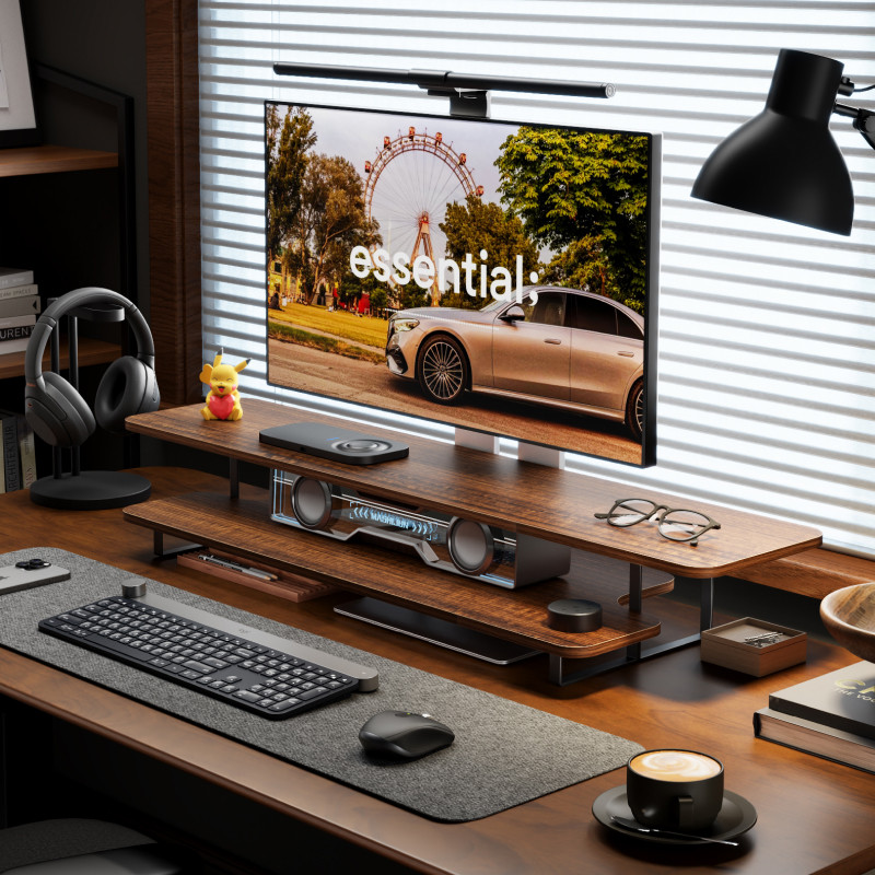 Walnut Finish Monitor Stand Ri - Desk Setup Monitor And Laptop recension och pris