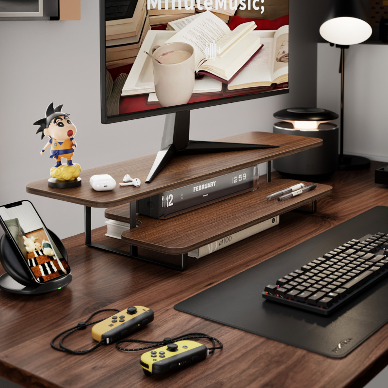 Walnut Finish Monitor Stand Ri - Desk Setup Monitor And Laptop recension och pris