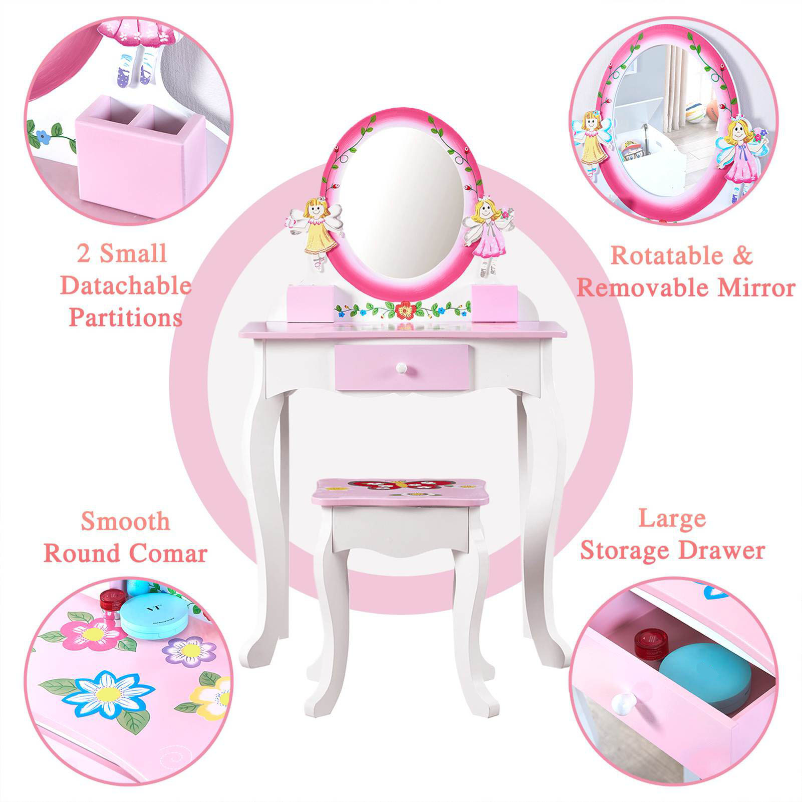 Kids Vanity Set Floral Printed - Desk Setup Kids recension och pris